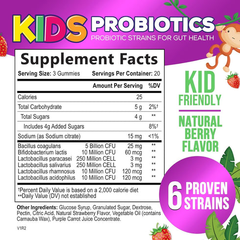 Kids Probiotic Gummies - Chewable Daily Probiotics for Kids Ages 3+ - Natural Digestive & Immune Health Support Vitamin - Nature's Recommended Vegan, Gluten & Dairy Free, Berry Flavored - 60 Gummies