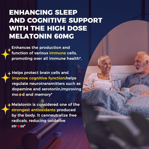 Melatonin 60mg for Adults High Dose, Supports Deep Sleep & Brain Cognition, Extra Strength Liposomal Melatonin