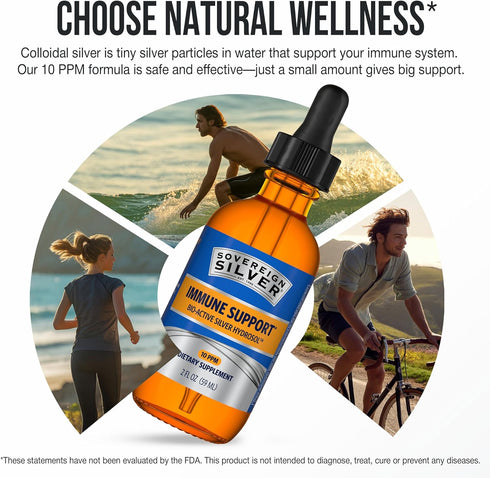 Immune 10 2 Oz, (59 mL) Sovereign Silver Support - Colloidal Silver, Bio-Active Silver Hydrosol, ppm, Liquid Dropper