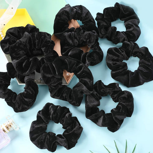 IVARYSS 12 Pcs Black Velvet Scrunchies for Women, Soft Ponytail Holders, Classic Elastic Hair Bands for Girls