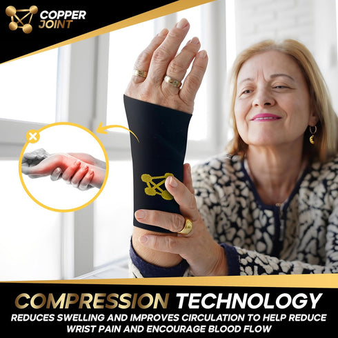 CopperJoint Hand Wrist Support Brace, Copper Compression Sleeve for Men and Women, Gaming, Yoga, Sports (Pair, Medium)