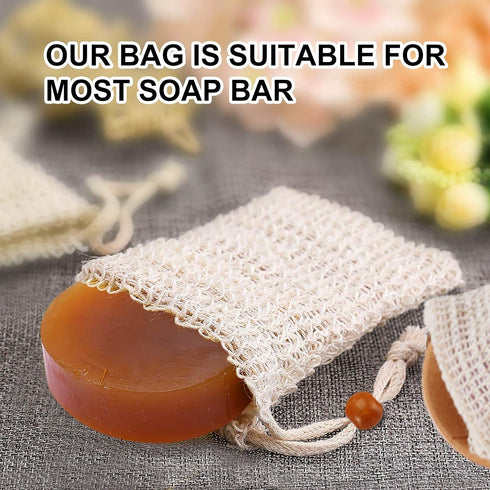 Soap Bag, Natural Sisal Pouch for Exfoliating Foaming and Drying Soap, 4 Pack Plastic-Free Holder for Shower
