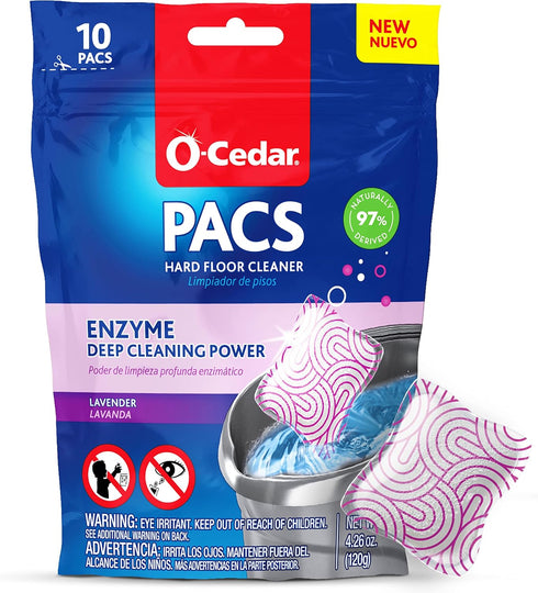 O-Cedar PACS Hard Floor Cleaner, Lavender Scent 10 Count, Made with Naturally-Derived Ingredients