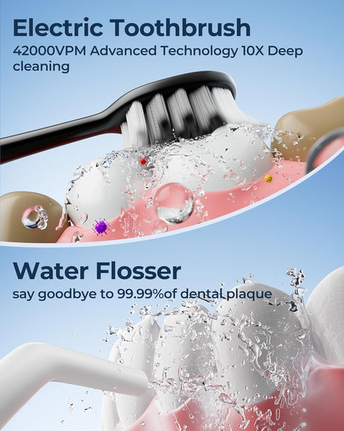 Sonic Electric Toothbrush and Electric Floss for Adults and Kids, Electric Toothbrush Water Flosser Adults, Water