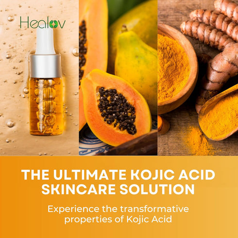 Kojic Acid Skincare Set – Kojic Soap Cleanser, Exfoliating Body Scrub, Face Cream & Brightening Serum for Dark Spots