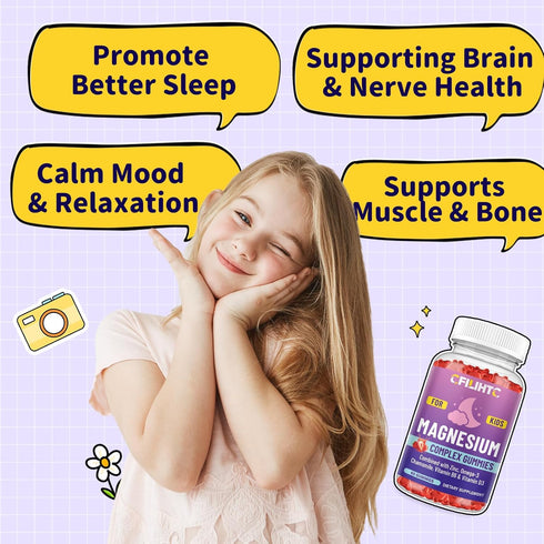 Gummies-Magnesium Gummies Omega-3, B6, D3 2 Pack Kids Magnesium Glycinate for Kids Supplement-w/Zinc, Chamomile
