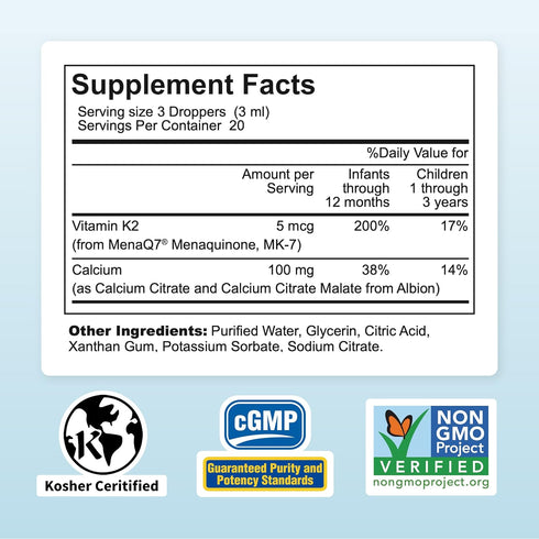 Nature's Nutra Strong Calcium with MenaQ7 K2, Premium Liquid Calcium for Children, Natural Flavor, 2 Fl. Oz