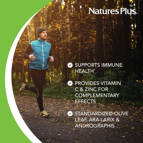 Natures Plus Herbal Actives Tri Immune Supplement - Olive Leaf, Arabinogalactans, Andrographis & Vitamin C, 60 Vegan