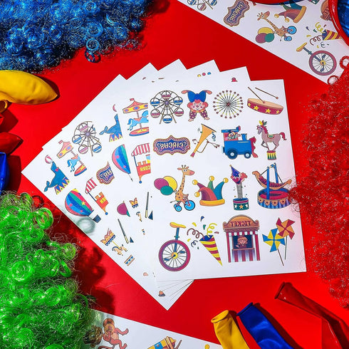 Maitys 288 Pcs Carnival Circus Tattoos for Kids, 48 Styles Temporary Tattoos for Birthday Party Decorations