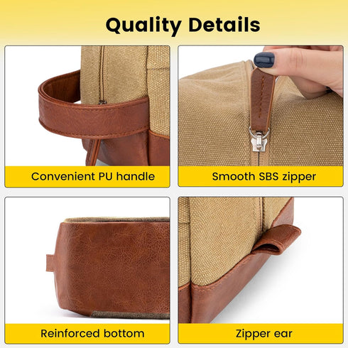 Vorspack Toiletry Bag Hanging Dopp Kit for Men, Water Resistant Canvas Shaving Bag with Large Capacity - Brown