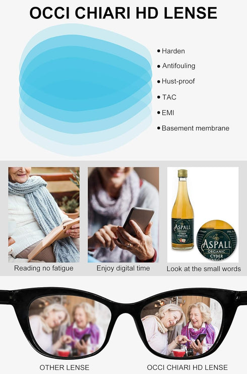 OCCI CHIARI Black Reading Glasses Women 6.0 Stylish Readers in Black Blue, Available in Multiple Strengths