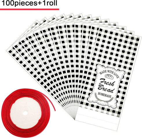 Zonon 50 1 18 8 Inch Pieces Plastic Bread Bags with Roll Tie Ribbon Large Transparent Clear Bakery Wrapping Buffalo