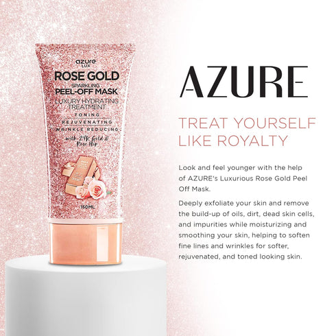 AZURE Rose Gold Hydrating Peel Off Face Mask, Anti Aging, Toning & Rejuvenating, Removes Blackheads (5.07 fl. oz.)