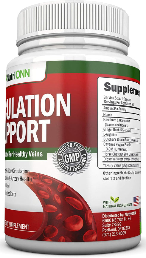Blood Circulation Support - Herbal Supplement for Healthy Blood Flow, Promotes Leg Comfort with Natural Ingredients