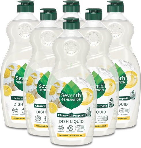 Seventh Generation Dish Soap Liquid Chamomile & Lemon Scent | Pack of 6 Dishwashing Soap, 19 oz