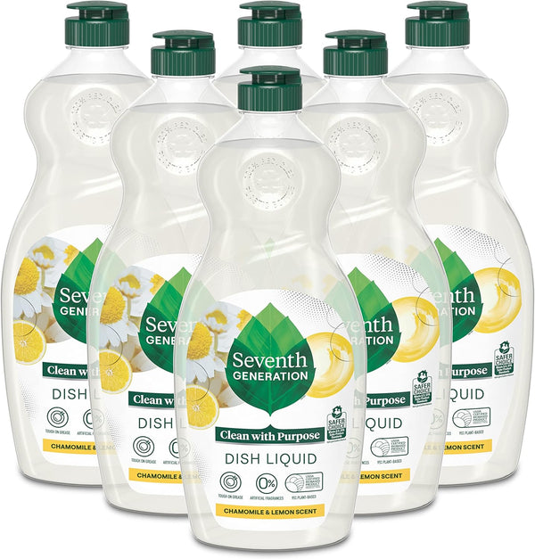Seventh Generation Dish Soap Liquid Chamomile & Lemon Scent | Pack of 6 Dishwashing Soap, 19 oz