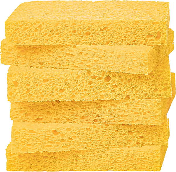 Heavy Duty Cellulose Kitchen Sponges, Tough Mess Cleaning without Scratching, Pop Up Eco Sponges DIY Orange (6 Pack)