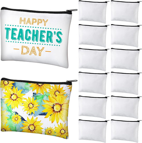 Xuniea 12 Pcs Cosmetic Bags Sublimation Blanks, DIY Heat Transfer Makeup Bags, Iron on Zipper Toiletry Pouch (White)