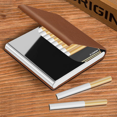 X-LIGHTER Cigarette Case with Lighter, Smell Proof Ultra Slim Leather Holder for 84MM King Size Cigarettes, Business
