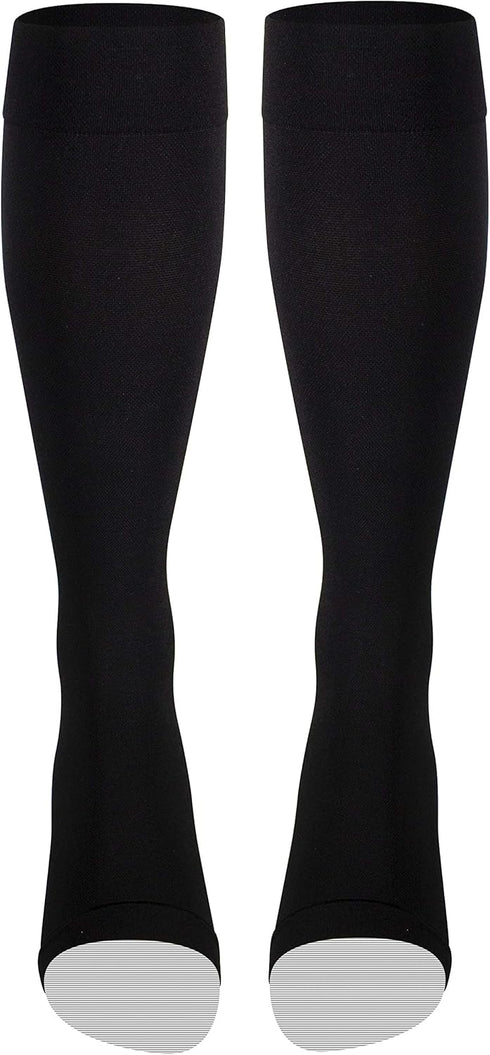 NuVein Medical Compression Stockings, 15-20 mmHg Support, Knee Length, Open Toe, Black, Small