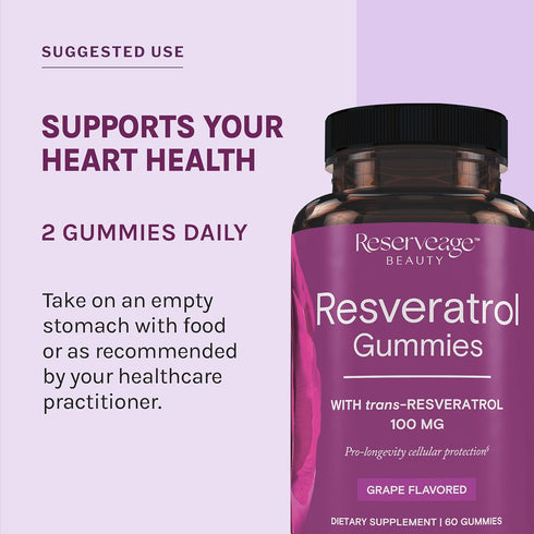 Reserveage Beauty - Resveratrol Gummies 100 mg | Antioxidant Supplement for Heart Health, Supports Healthy Aging, Vegan