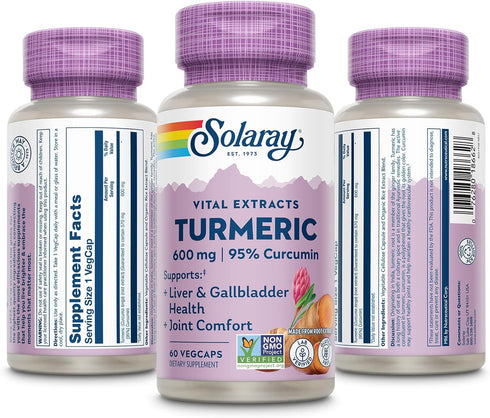 SOLARAY Turmeric Supplement 600mg - Turmeric Root with 95% Curcumin, Joint Support, 60 Servings