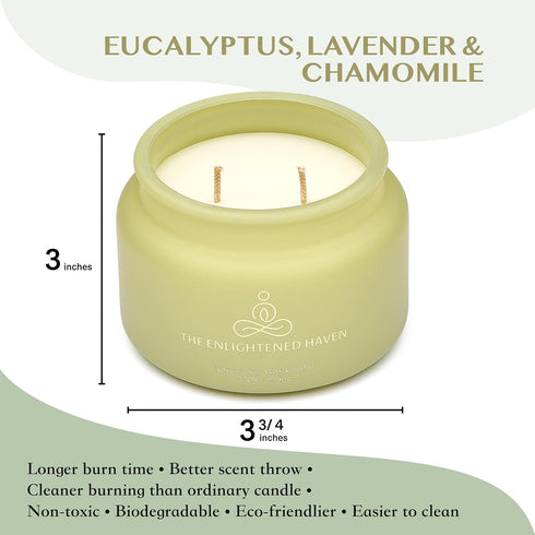The Enlightened Haven 2-Wick 50 9.5oz Calming | Scented Candles for Home | Eucalyptus, Lavender, & Camomile | Natural