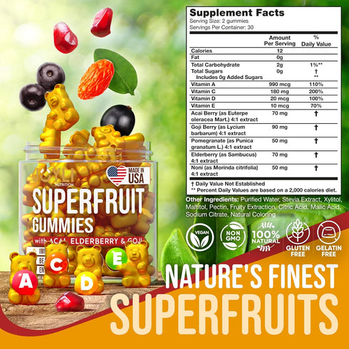 Joyli Superfruit Gummies - Sugar-Free Fruit Multivitamin Gummies - Supports Immunity, Digestion & Energy