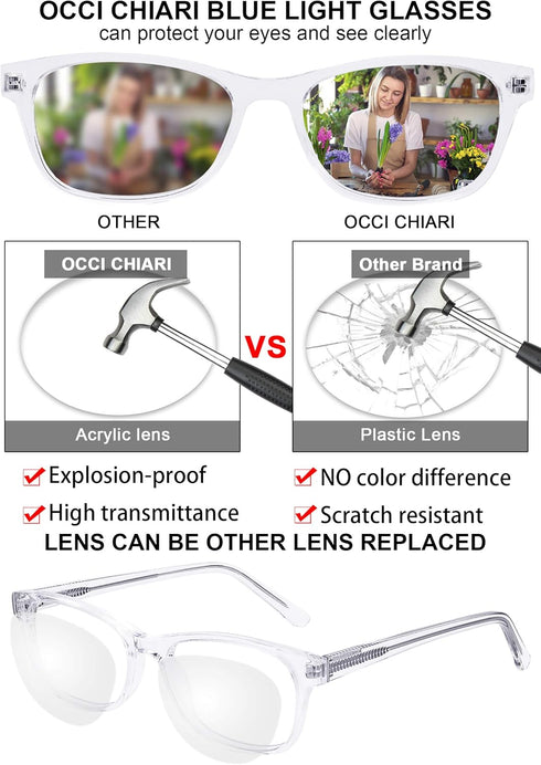 OCCI CHIARI Blue Light Reading Glasses for Women, 2.50 Anti Computer Glare Eyestrain, Spring Hinge Readers (1.0 to 6.0)