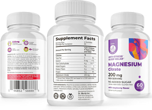 DR. MORITZ Magnesium Gummies Sugar-Free - Calm Supplement for Children, 60 Count Chews for Kids & Adults