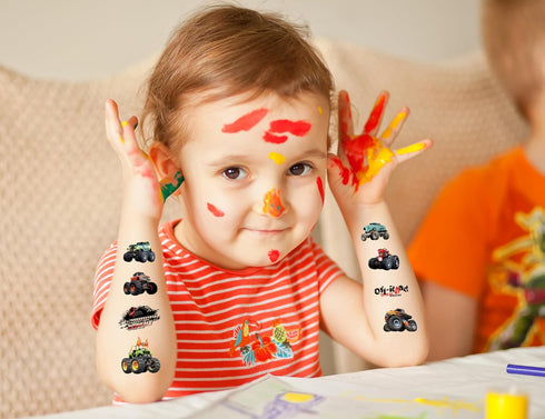 Monster Truck Temporary Tattoos, 180Pcs (20 sheets) for Kids Birthday Party Supplies, Various Vehicle Designs