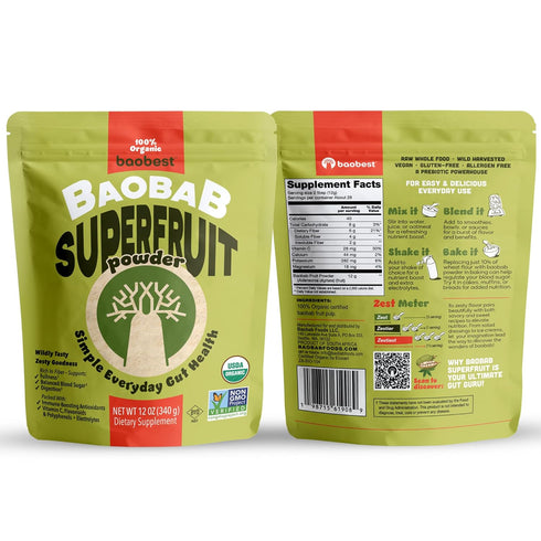 Baobest Organic Baobab Fruit Powder, Raw Superfood with Vitamin C and Prebiotic