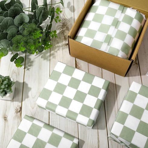 Whaline 100 Sheets Checkered Tissue Paper, Sage Green Gift Wrapping Paper for DIY Crafts Party Decorations