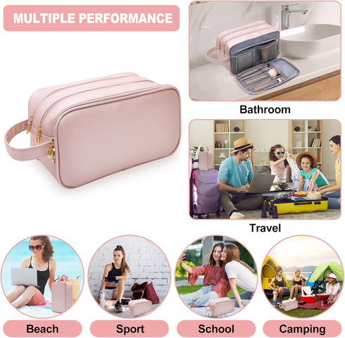 Travel-Accessories Makeup Bag for Women, Water Resistant Toiletry Bag for Travel Essentials, Eco Leather Cosmetic Bag