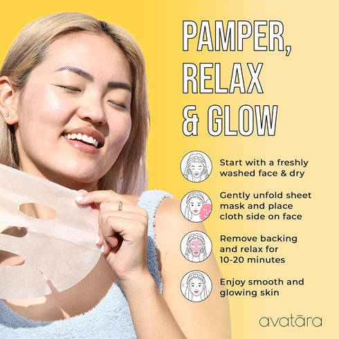 Avatara Bee My Honey Facial Mask - Hydrating Sheet Masks with Honey and Sugar Cane Extract (5 Sheets)