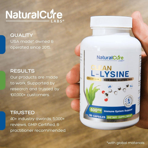 Clean L-Lysine 600mg, 120 Capsules | Vegan, Non-GMO, Gluten Free