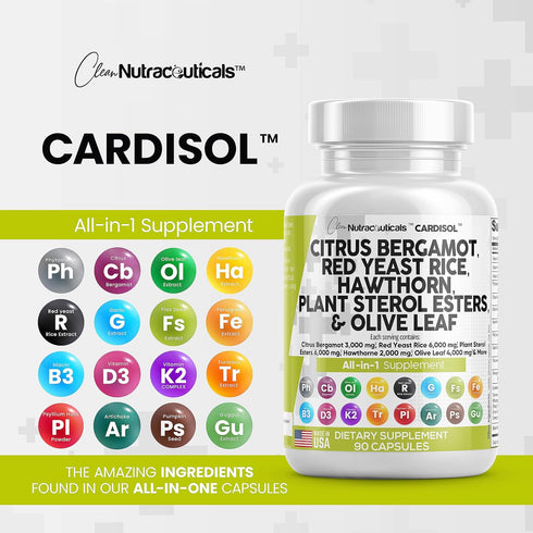 Clean Nutraceuticals Citrus Bergamot 3000mg & Red Yeast Rice 6000mg Capsules, USA Made - with Plant Sterols & More