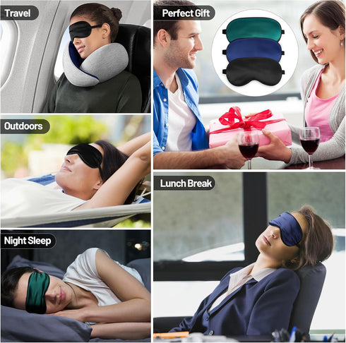 Silk Sleep Mask with Adjustable Strap, Satin Blackout Blindfold for Men & Women, Comfortable Eyeshade for Night Sleep