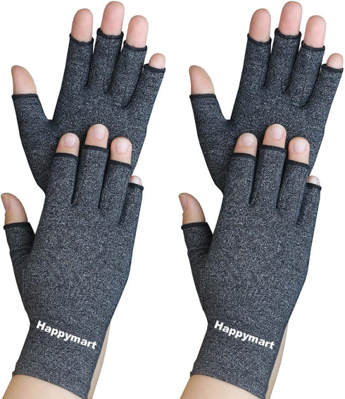 2 Pairs Arthritis Gloves, Hand Compression Gloves for Pain Relief, Carpal Tunnel, Fingerless Gloves for Women Men