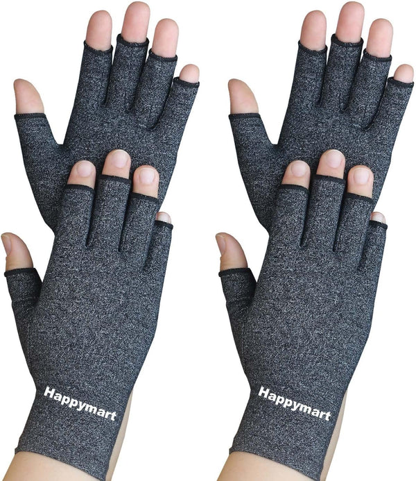 2 Pairs Arthritis Gloves, Hand Compression Gloves for Pain Relief, Carpal Tunnel, Fingerless Gloves for Women Men