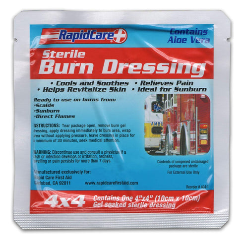 Rapid Care First Aid 404-6 Hydrogel Burn and Wound Care Dressing Pads, 4" Width, 4" Length, Pack of 6