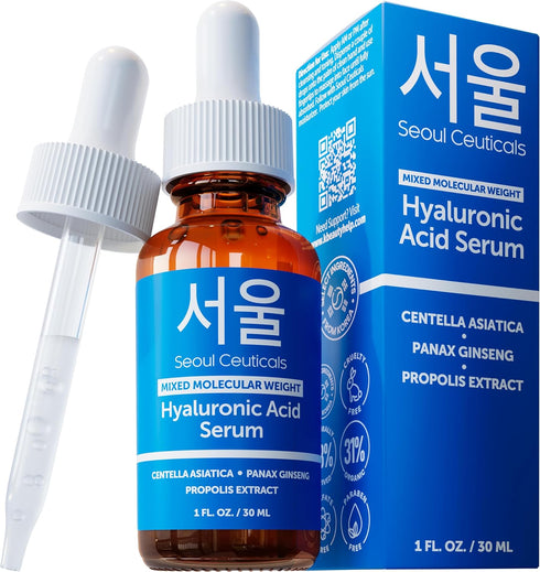 SeoulCeuticals Korean Hyaluronic Acid Serum for Face, High & Low Molecular Weight, 1oz