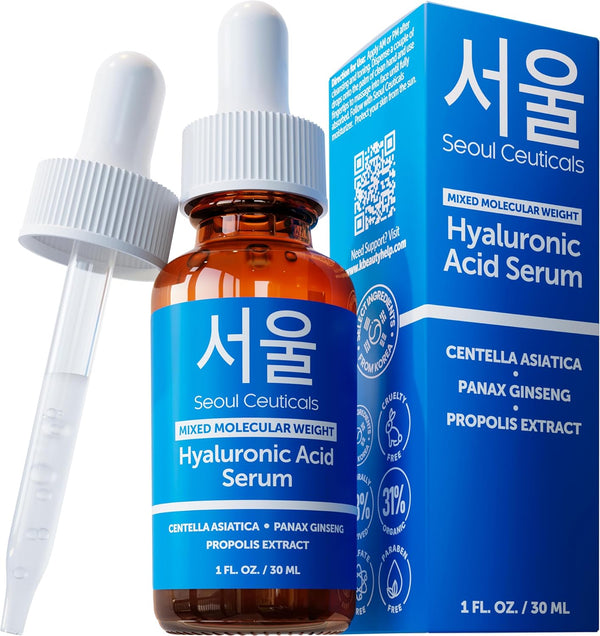 SeoulCeuticals Korean Hyaluronic Acid Serum for Face, High & Low Molecular Weight, 1oz
