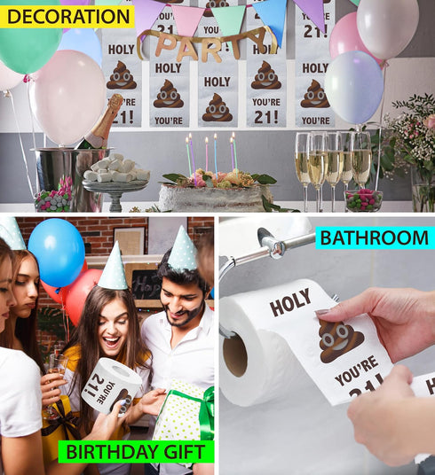 Printed TP 21st Birthday Gift Toilet Paper - Holy You're 21 Bday Party Funny Gag Gift, 500 Sheets