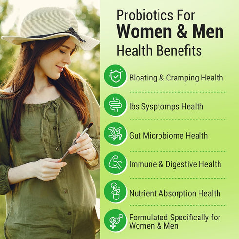 Probiotics for Women and Men - 300 Billion CFU, 24 Strains with 15 Organic Herbs, Vegan, 2 Month Supply for Digestive