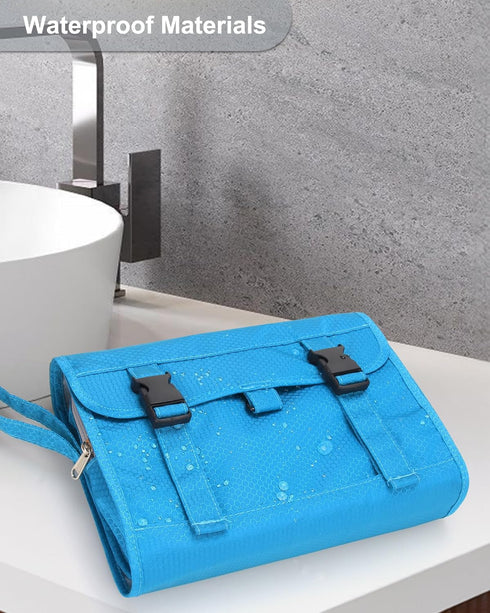 Relavel Travel Hanging Toiletry Bag - Large Capacity Waterproof Makeup Organizer Case for Women & Men (Blue)