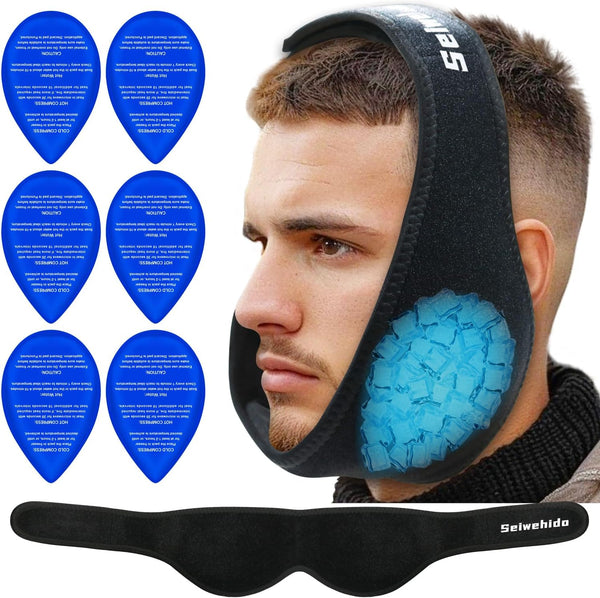 Wisdom Teeth Ice Pack Head Wrap, Blue Ice Pack for Toothache Pain Relief with 6 Gel Packs for Oral Surgery Recovery