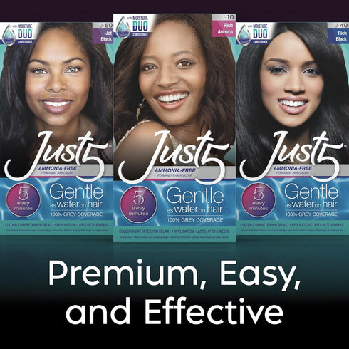 Just 5 Women's 5 Minute Permanent Hair Color, Jet Black, Grey Hair Coloring with Conditioner
