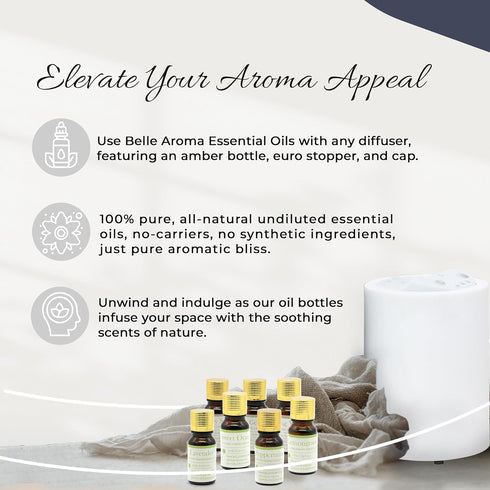 Set 7-Pack 10ml Belle Aroma Organic Aromatherapy Essential Oils for Diffusers, Home and Relaxation Ylang Ylang