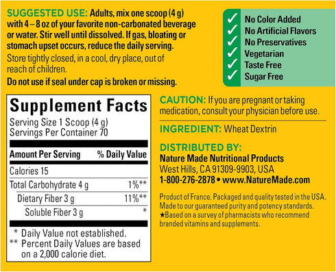 Nature Made Prebiotic Fiber Powder - 9.87 oz, Sugar Free Plant Based Drink Mix for Digestive System Support, 70 Day